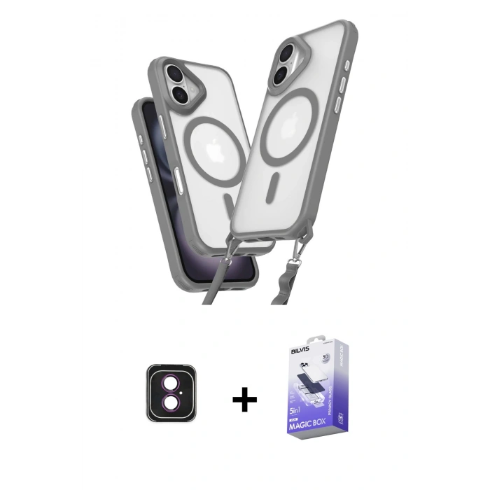 MARSİLYAN™- iPhone 16 Kılıf Atlas Doku Koleksiyonu - Siyah Bilvis 5in1 5D Magic Hayalet Cam Ekran Koruyucu + PVD Metal Kamera Lens - PE