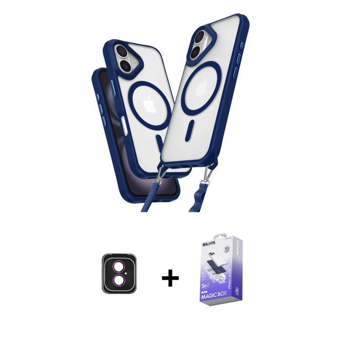 MARSİLYAN™- iPhone 16 Kılıf Atlas Doku Koleksiyonu - Siyah Bilvis 5in1 5D Magic Hayalet Cam Ekran Koruyucu + PVD Metal Kamera Lens - PE