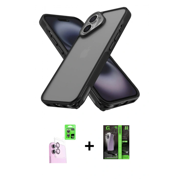 MARSİLYAN™- iPhone 16 Kılıf Atlas Form - Şeffaf 360 Full Body Arka Koruyucu + Raze Metal Kamera Lens - PE