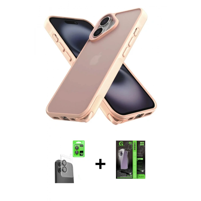 MARSİLYAN™- iPhone 16 Kılıf Atlas Form - Şeffaf 360 Full Body Arka Koruyucu + Raze Metal Kamera Lens - SH