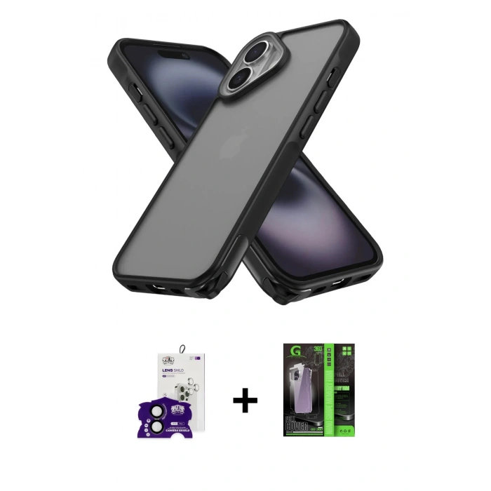 MARSİLYAN™- iPhone 16 Kılıf Atlas Form - Şeffaf 360 Full Body Arka Koruyucu + Bilvis Titan Kamera Lens - SH