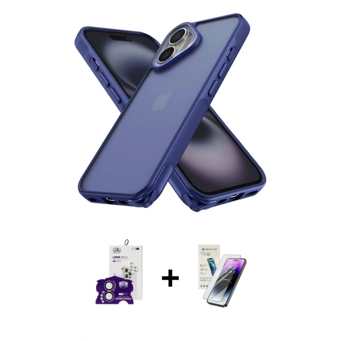 MARSİLYAN™- iPhone 16 Kılıf Atlas Form - Şeffaf Pasifik Cam Ekran Koruyucu + Bilvis Titan Kamera Lens - PE
