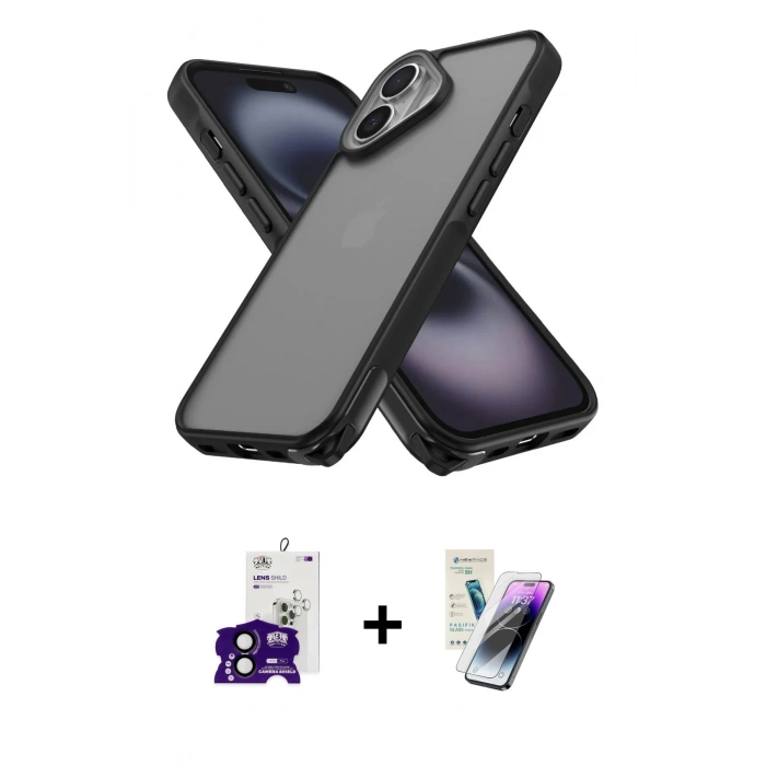 MARSİLYAN™- iPhone 16 Kılıf Atlas Form - Şeffaf Pasifik Cam Ekran Koruyucu + Bilvis Titan Kamera Lens - SH