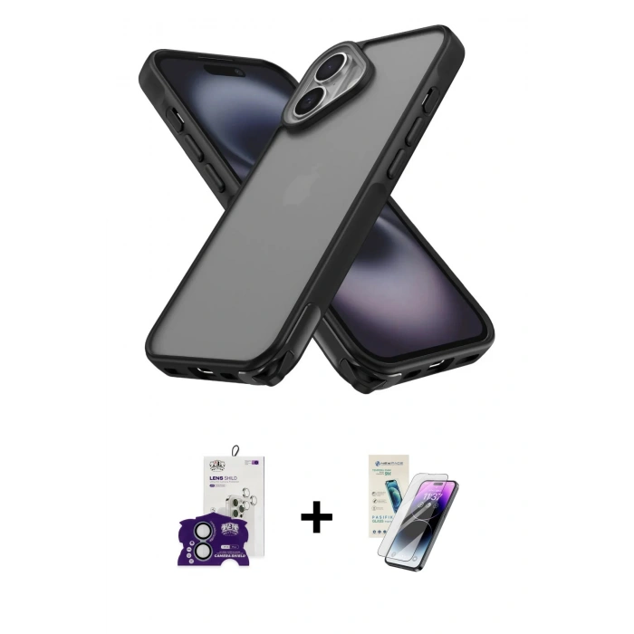 MARSİLYAN™- iPhone 16 Kılıf Atlas Form - Şeffaf Pasifik Cam Ekran Koruyucu + Bilvis Titan Kamera Lens - YL