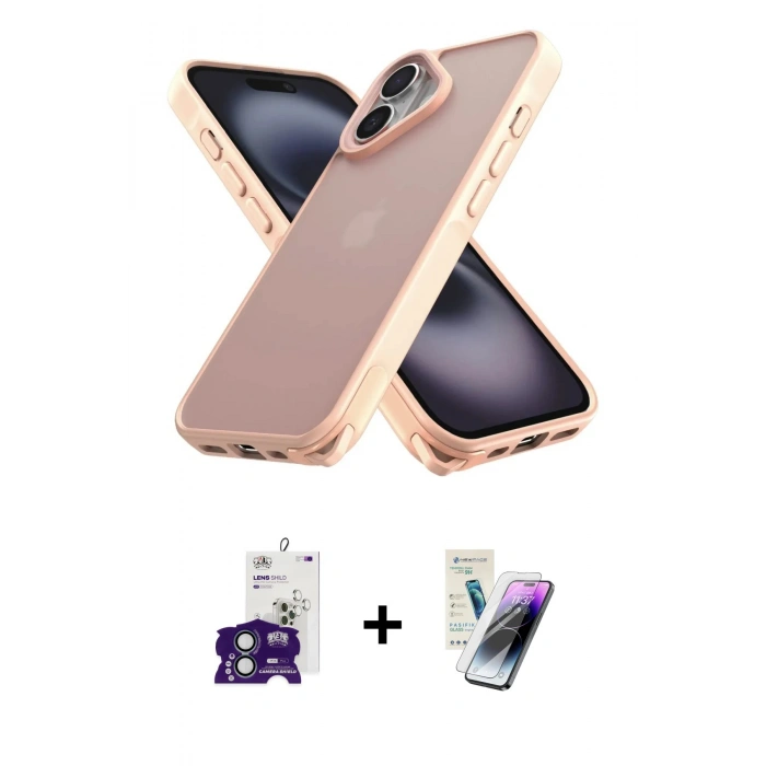 MARSİLYAN™- iPhone 16 Kılıf Atlas Form - Şeffaf Pasifik Cam Ekran Koruyucu + Bilvis Titan Kamera Lens - YL