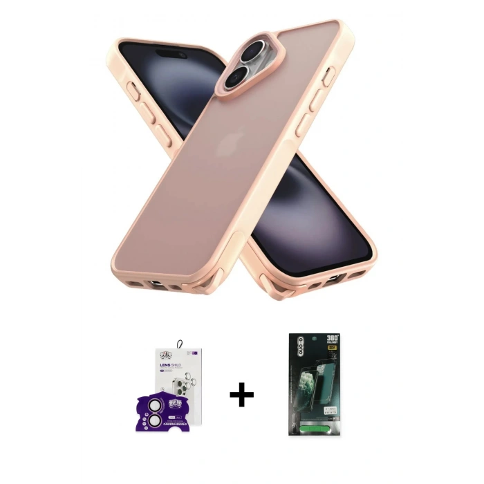 MARSİLYAN™- iPhone 16 Kılıf Atlas Form - Siyah 360 Mat Full Body Arka Koruyucu + Bilvis Titan Kamera Lens - PE