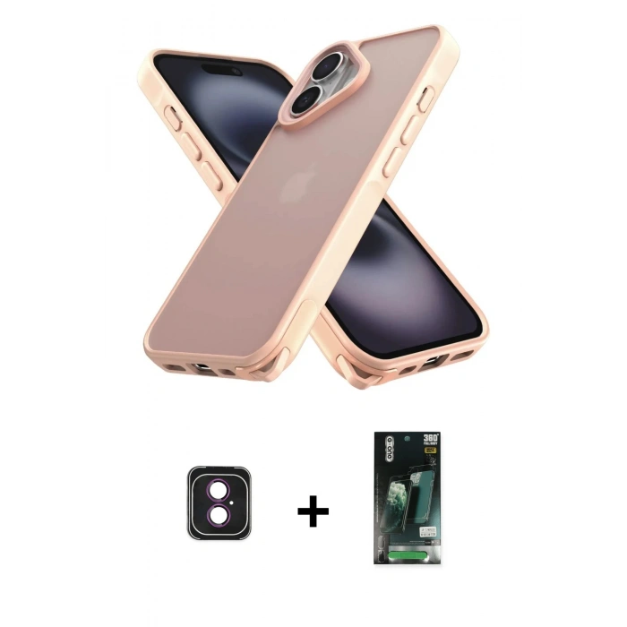 MARSİLYAN™- iPhone 16 Kılıf Atlas Form - Siyah 360 Mat Full Body Arka Koruyucu + PVD Metal Kamera Lens - PE