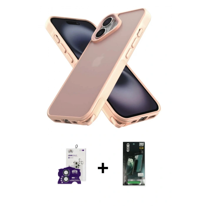 MARSİLYAN™- iPhone 16 Kılıf Atlas Form - Siyah 360 Mat Full Body Arka Koruyucu + Bilvis Titan Kamera Lens - YL