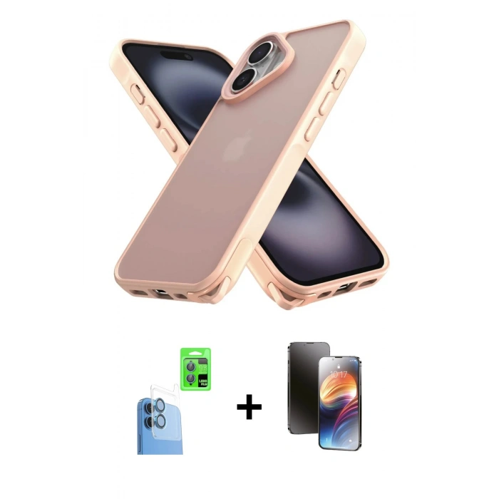 MARSİLYAN™- iPhone 16 Kılıf Atlas Form - Siyah 3D Antistatik Mat Seramik Nano Ekran Koruyucu + Raze Metal Kamera Lens - LT