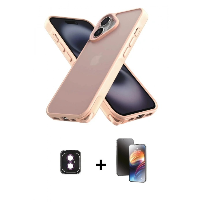 MARSİLYAN™- iPhone 16 Kılıf Atlas Form - Siyah 3D Antistatik Mat Seramik Nano Ekran Koruyucu + PVD Metal Kamera Lens - PE