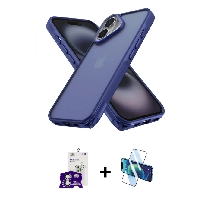 MARSİLYAN™- iPhone 16 Kılıf Atlas Form - Siyah 3D Antistatik Seramik Nano Ekran Koruyucu + Bilvis Titan Kamera Lens - GS
