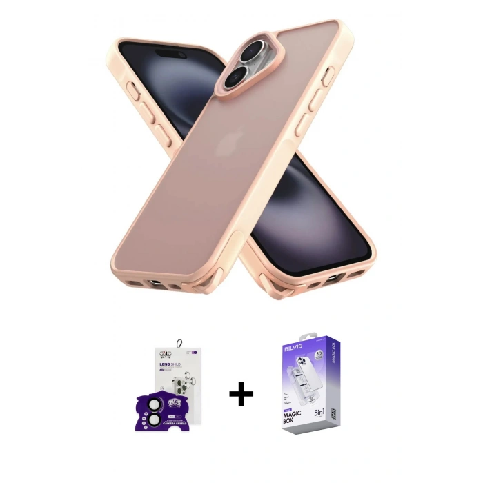 MARSİLYAN™- iPhone 16 Kılıf Atlas Form - Siyah Bilvis 5in1 3D Magic Cam Ekran Koruyucu + Bilvis Titan Kamera Lens - SH