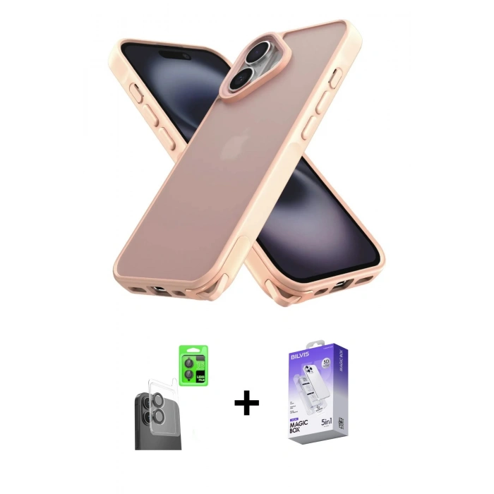 MARSİLYAN™- iPhone 16 Kılıf Atlas Form - Siyah Bilvis 5in1 3D Magic Cam Ekran Koruyucu + Raze Metal Kamera Lens - SH