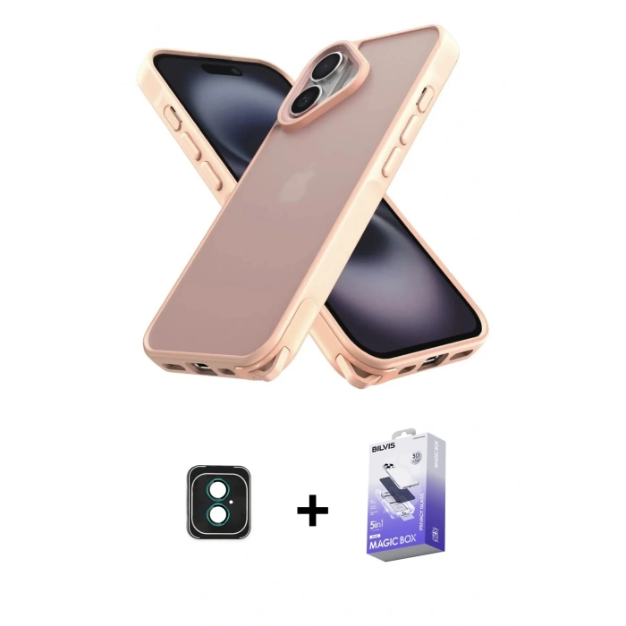 MARSİLYAN™- iPhone 16 Kılıf Atlas Form - Siyah Bilvis 5in1 5D Magic Hayalet Cam Ekran Koruyucu + PVD Metal Kamera Lens - YL