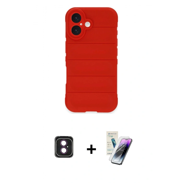 MARSİLYAN™- iPhone 16 Kılıf Atlas Koleksiyonu - Şeffaf Pasifik Cam Ekran Koruyucu + PVD Metal Kamera Lens - PE
