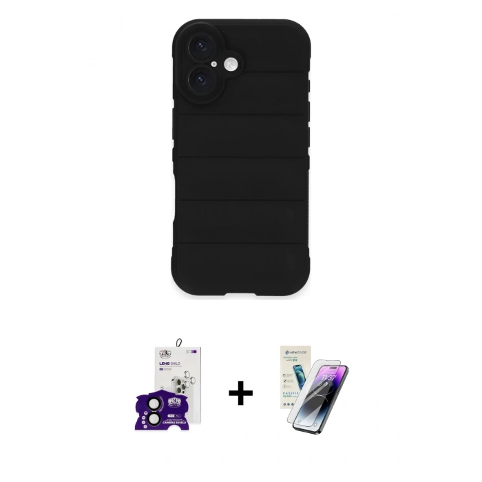 MARSİLYAN™- iPhone 16 Kılıf Atlas Koleksiyonu - Şeffaf Pasifik Cam Ekran Koruyucu + Bilvis Titan Kamera Lens - SH