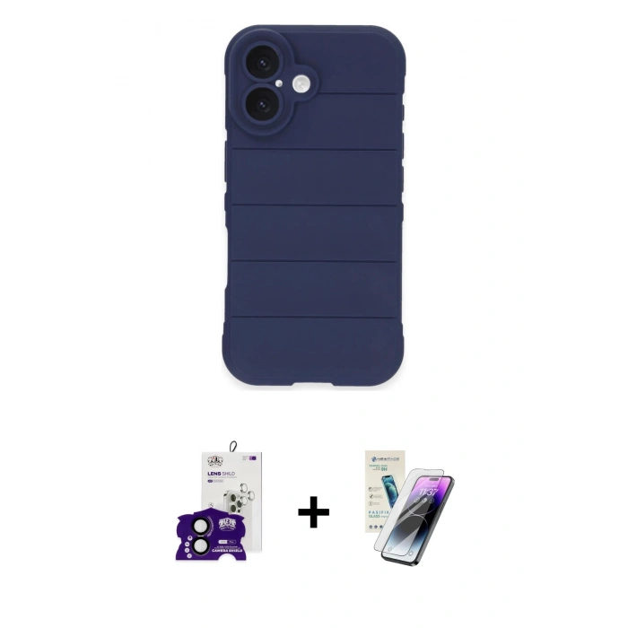 MARSİLYAN™- iPhone 16 Kılıf Atlas Koleksiyonu - Şeffaf Pasifik Cam Ekran Koruyucu + Bilvis Titan Kamera Lens - SH