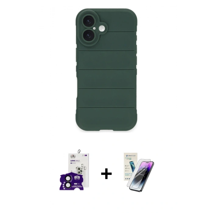 MARSİLYAN™- iPhone 16 Kılıf Atlas Koleksiyonu - Şeffaf Pasifik Cam Ekran Koruyucu + Bilvis Titan Kamera Lens - SH