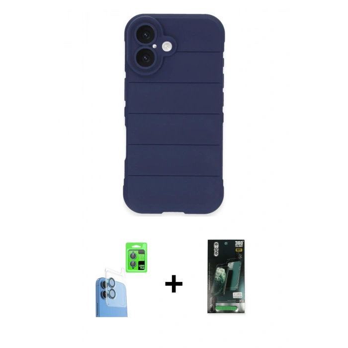 MARSİLYAN™- iPhone 16 Kılıf Atlas Koleksiyonu - Siyah 360 Mat Full Body Arka Koruyucu + Raze Metal Kamera Lens - LT