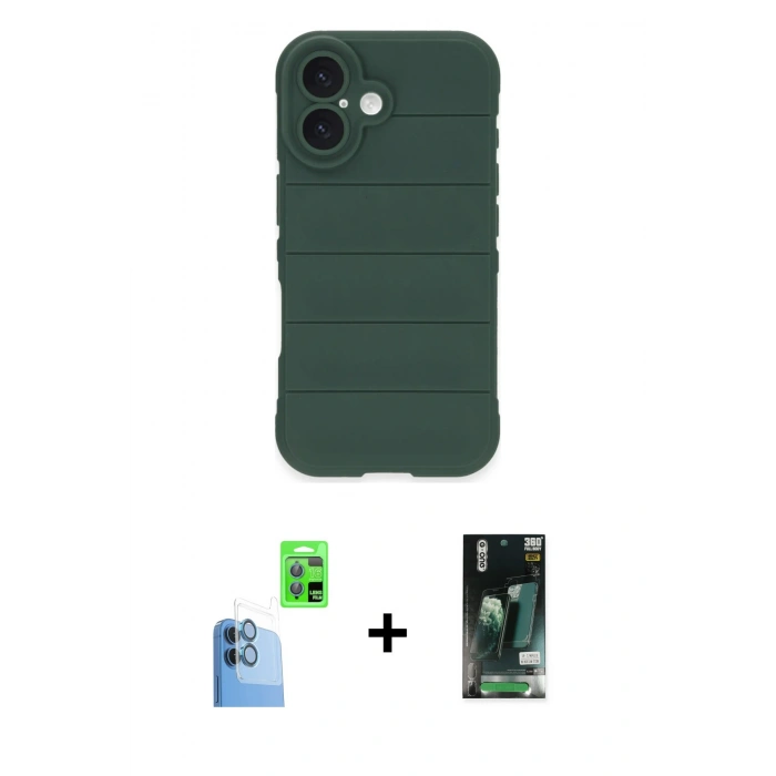 MARSİLYAN™- iPhone 16 Kılıf Atlas Koleksiyonu - Siyah 360 Mat Full Body Arka Koruyucu + Raze Metal Kamera Lens - LT