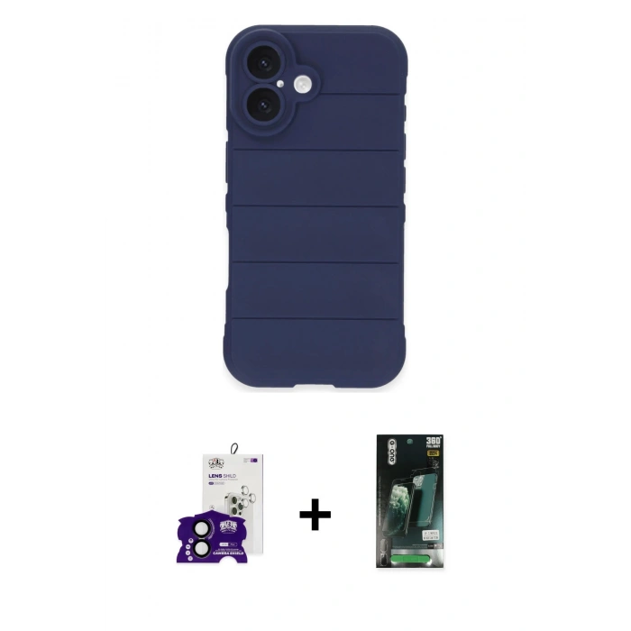 MARSİLYAN™- iPhone 16 Kılıf Atlas Koleksiyonu - Siyah 360 Mat Full Body Arka Koruyucu + Bilvis Titan Kamera Lens - SH