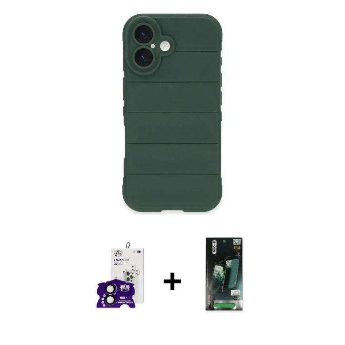 MARSİLYAN™- iPhone 16 Kılıf Atlas Koleksiyonu - Siyah 360 Mat Full Body Arka Koruyucu + Bilvis Titan Kamera Lens - SH