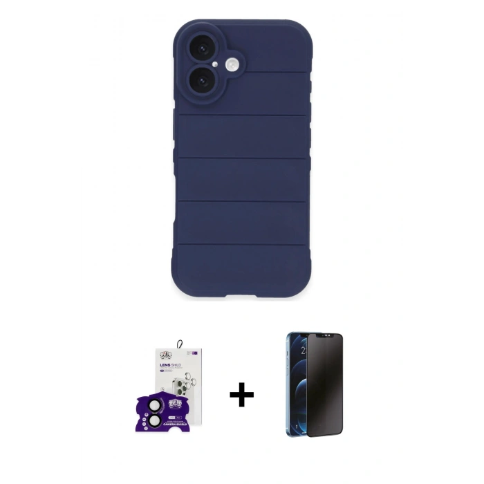 MARSİLYAN™- iPhone 16 Kılıf Atlas Koleksiyonu - Siyah 3D Antistatik Hayalet Cam Ekran Koruyucu + Bilvis Titan Kamera Lens - SH