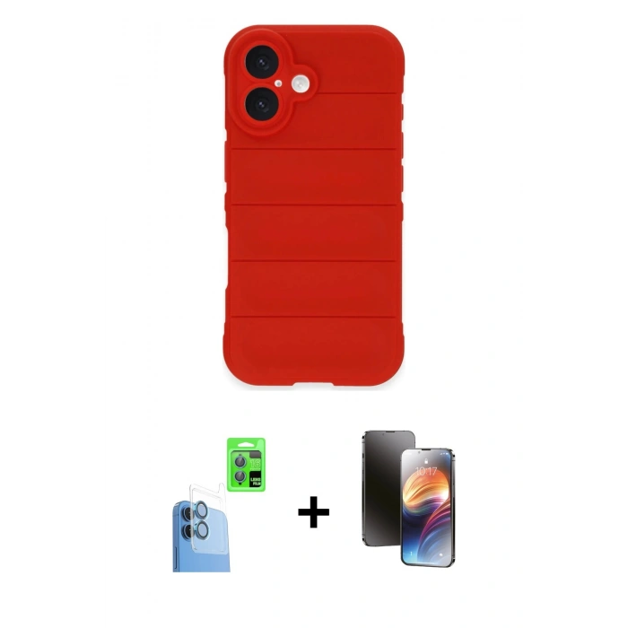 MARSİLYAN™- iPhone 16 Kılıf Atlas Koleksiyonu - Siyah 3D Antistatik Mat Seramik Nano Ekran Koruyucu + Raze Metal Kamera Lens - LT