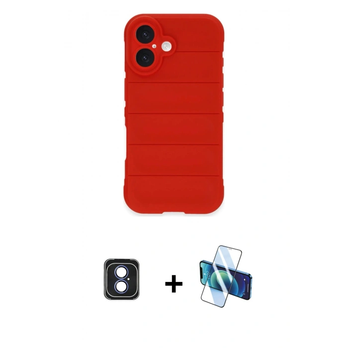 MARSİLYAN™- iPhone 16 Kılıf Atlas Koleksiyonu - Siyah 3D Antistatik Seramik Nano Ekran Koruyucu + PVD Metal Kamera Lens - MI