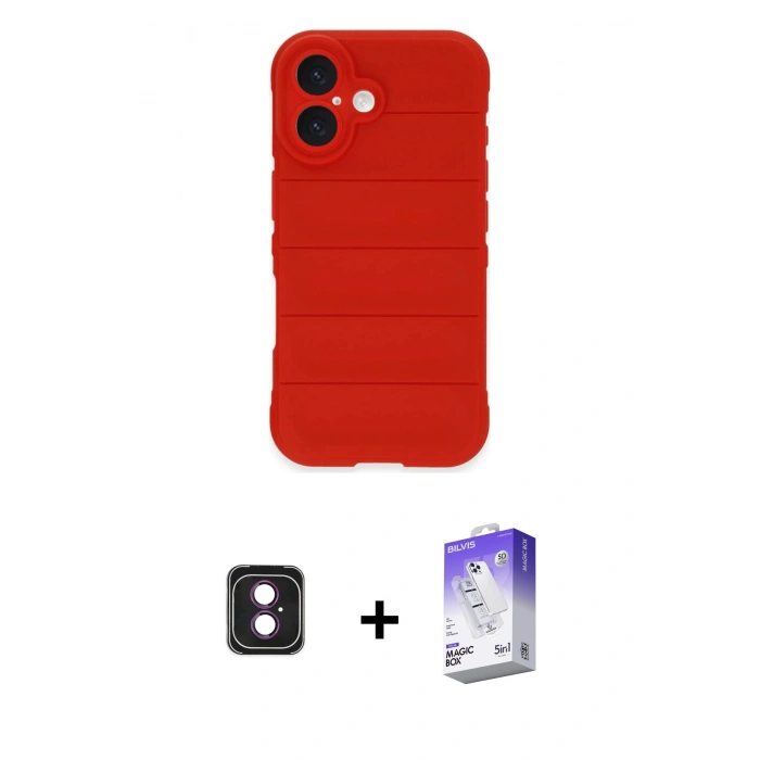 MARSİLYAN™- iPhone 16 Kılıf Atlas Koleksiyonu - Siyah Bilvis 5in1 3D Magic Cam Ekran Koruyucu + PVD Metal Kamera Lens - PE
