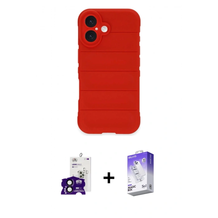 MARSİLYAN™- iPhone 16 Kılıf Atlas Koleksiyonu - Siyah Bilvis 5in1 3D Magic Cam Ekran Koruyucu + Bilvis Titan Kamera Lens - SH