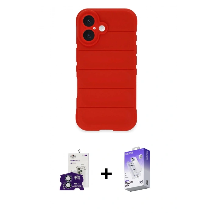 MARSİLYAN™- iPhone 16 Kılıf Atlas Koleksiyonu - Siyah Bilvis 5in1 3D Magic Cam Ekran Koruyucu + Bilvis Titan Kamera Lens - YL