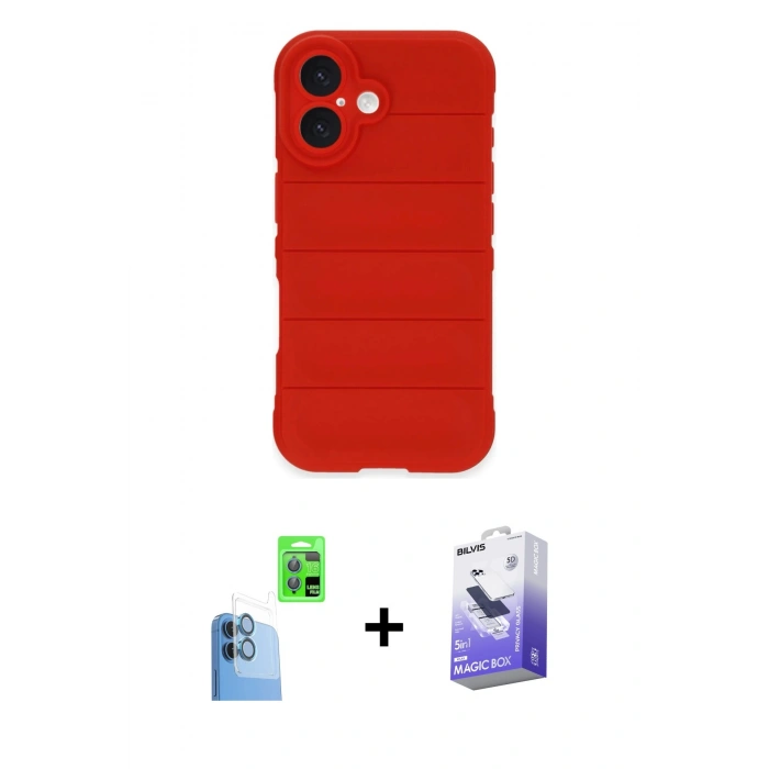 MARSİLYAN™- iPhone 16 Kılıf Atlas Koleksiyonu - Siyah Bilvis 5in1 5D Magic Hayalet Cam Ekran Koruyucu + Raze Metal Kamera Lens - LT