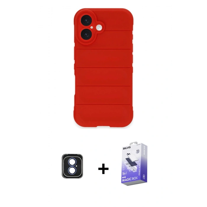 MARSİLYAN™- iPhone 16 Kılıf Atlas Koleksiyonu - Siyah Bilvis 5in1 5D Magic Hayalet Cam Ekran Koruyucu + PVD Metal Kamera Lens - MI