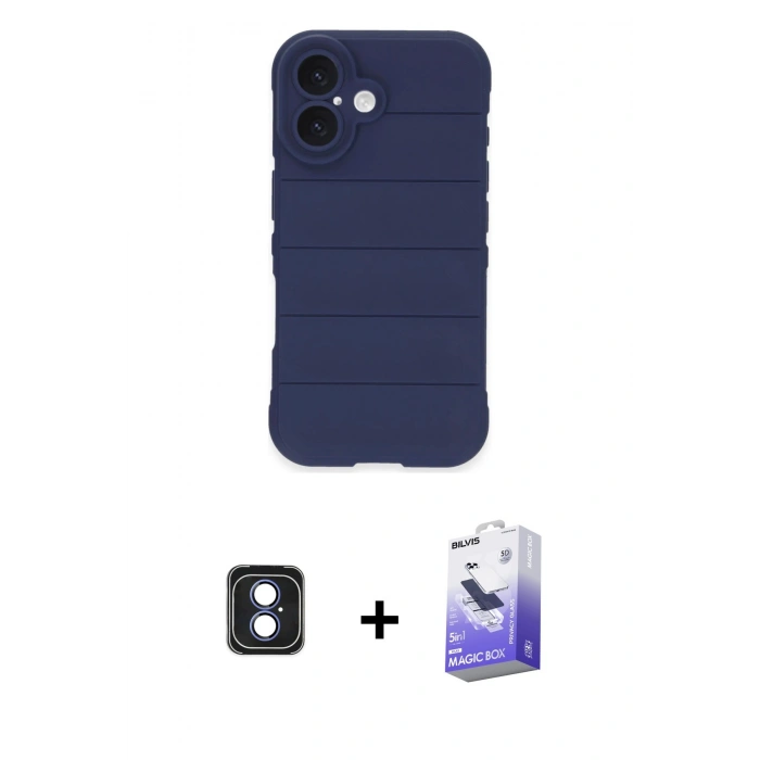 MARSİLYAN™- iPhone 16 Kılıf Atlas Koleksiyonu - Siyah Bilvis 5in1 5D Magic Hayalet Cam Ekran Koruyucu + PVD Metal Kamera Lens - MI