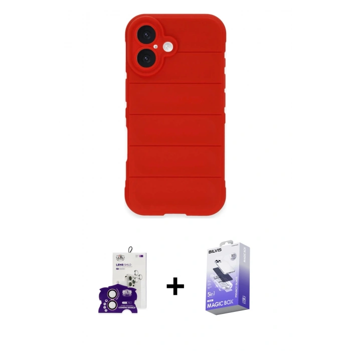 MARSİLYAN™- iPhone 16 Kılıf Atlas Koleksiyonu - Siyah Bilvis 5in1 5D Magic Hayalet Cam Ekran Koruyucu + Bilvis Titan Kamera Lens - PE