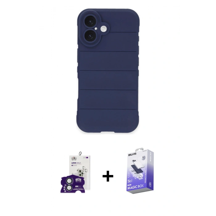 MARSİLYAN™- iPhone 16 Kılıf Atlas Koleksiyonu - Siyah Bilvis 5in1 5D Magic Hayalet Cam Ekran Koruyucu + Bilvis Titan Kamera Lens - YL