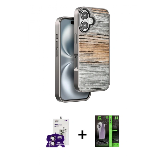 MARSİLYAN™- iPhone 16 Kılıf Atlas Minimal Özel Seri - Şeffaf 360 Full Body Arka Koruyucu + Bilvis Titan Kamera Lens - PE