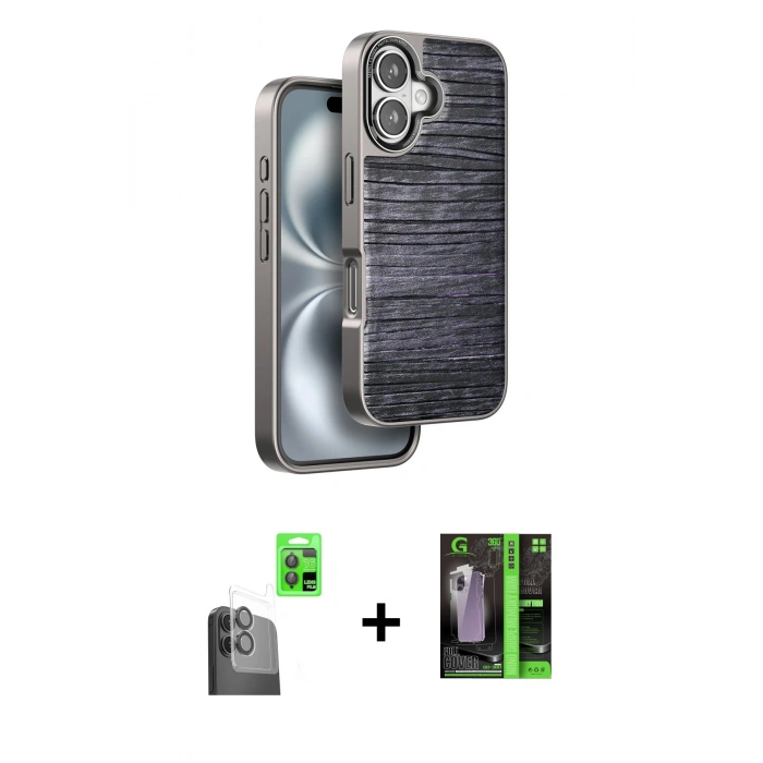 MARSİLYAN™- iPhone 16 Kılıf Atlas Minimal Özel Seri - Şeffaf 360 Full Body Arka Koruyucu + Raze Metal Kamera Lens - SH