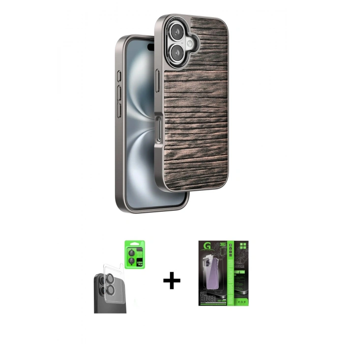 MARSİLYAN™- iPhone 16 Kılıf Atlas Minimal Özel Seri - Şeffaf 360 Full Body Arka Koruyucu + Raze Metal Kamera Lens - SH