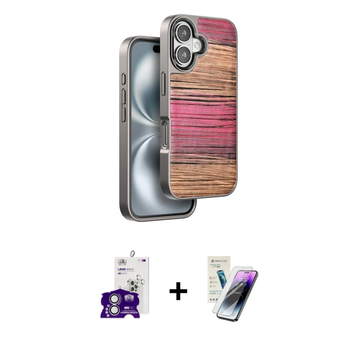 MARSİLYAN™- iPhone 16 Kılıf Atlas Minimal Özel Seri - Şeffaf Pasifik Cam Ekran Koruyucu + Bilvis Titan Kamera Lens - GS