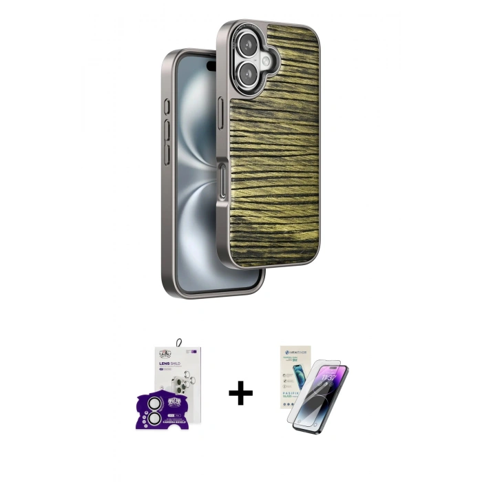 MARSİLYAN™- iPhone 16 Kılıf Atlas Minimal Özel Seri - Şeffaf Pasifik Cam Ekran Koruyucu + Bilvis Titan Kamera Lens - GS