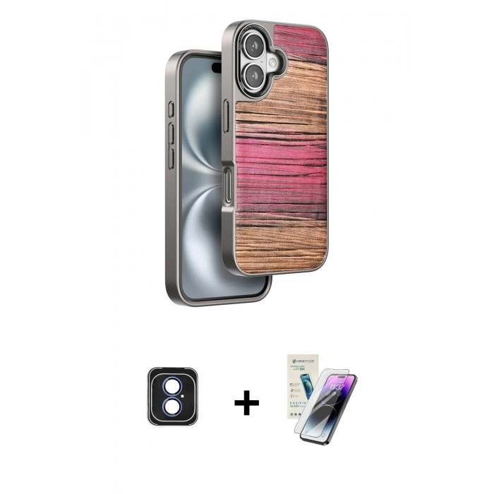 MARSİLYAN™- iPhone 16 Kılıf Atlas Minimal Özel Seri - Şeffaf Pasifik Cam Ekran Koruyucu + PVD Metal Kamera Lens - MI
