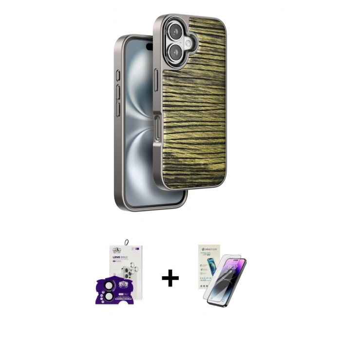 MARSİLYAN™- iPhone 16 Kılıf Atlas Minimal Özel Seri - Şeffaf Pasifik Cam Ekran Koruyucu + Bilvis Titan Kamera Lens - SH