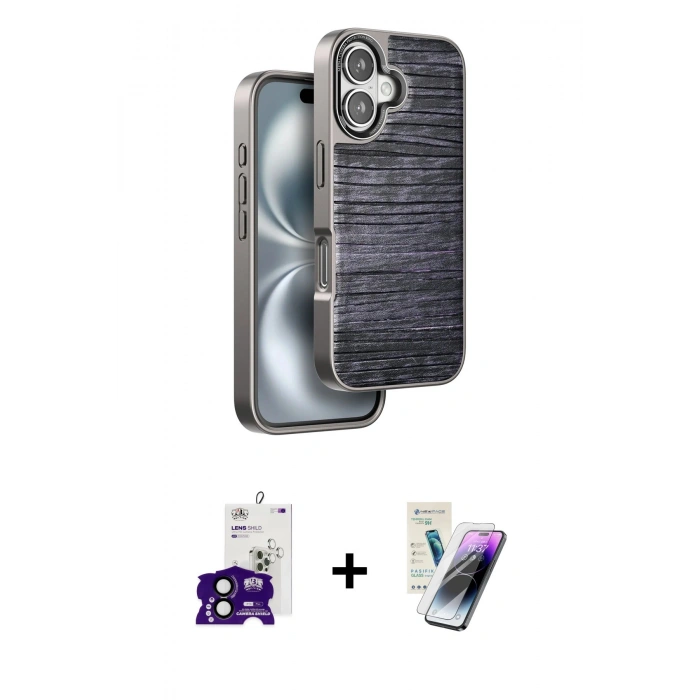 MARSİLYAN™- iPhone 16 Kılıf Atlas Minimal Özel Seri - Şeffaf Pasifik Cam Ekran Koruyucu + Bilvis Titan Kamera Lens - SH