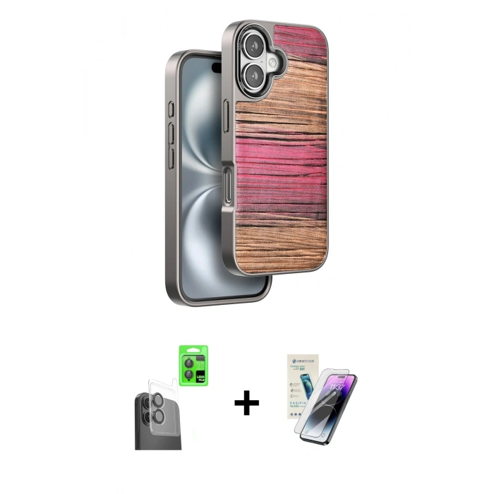 MARSİLYAN™- iPhone 16 Kılıf Atlas Minimal Özel Seri - Şeffaf Pasifik Cam Ekran Koruyucu + Raze Metal Kamera Lens - SH