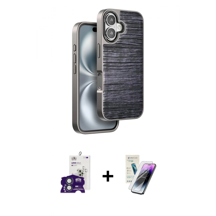 MARSİLYAN™- iPhone 16 Kılıf Atlas Minimal Özel Seri - Şeffaf Pasifik Cam Ekran Koruyucu + Bilvis Titan Kamera Lens - YL