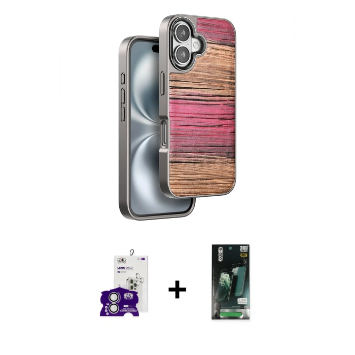 MARSİLYAN™- iPhone 16 Kılıf Atlas Minimal Özel Seri - Siyah 360 Mat Full Body Arka Koruyucu + Bilvis Titan Kamera Lens - GS