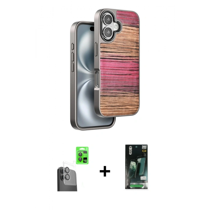 MARSİLYAN™- iPhone 16 Kılıf Atlas Minimal Özel Seri - Siyah 360 Mat Full Body Arka Koruyucu + Raze Metal Kamera Lens - SH