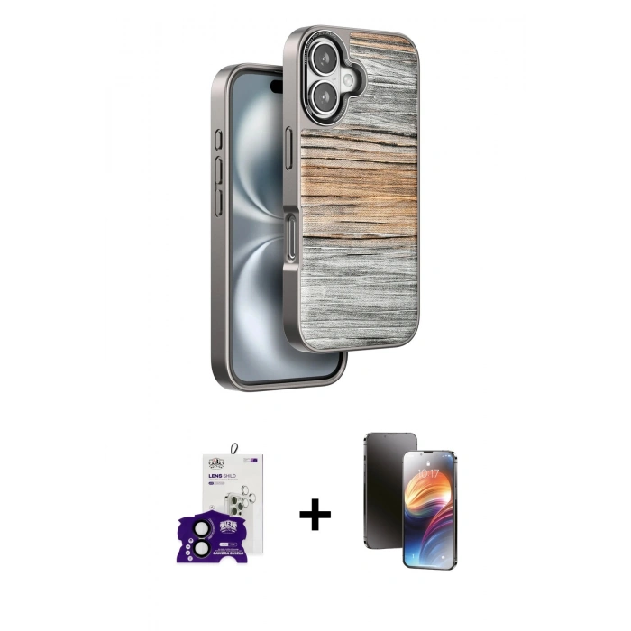 MARSİLYAN™- iPhone 16 Kılıf Atlas Minimal Özel Seri - Siyah 3D Antistatik Mat Seramik Nano Ekran Koruyucu + Bilvis Titan Kamera Lens - SH